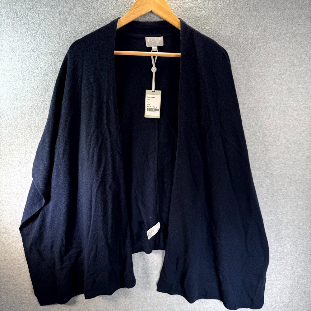 Pure Collection Gassato Knitted Wrap Cardigan Women One Size Navy Blue Cashmere‎